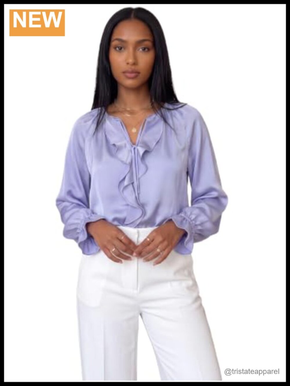 Women's Ruffle Tie V Neck Blouse Chiffon Top Long Sleeve